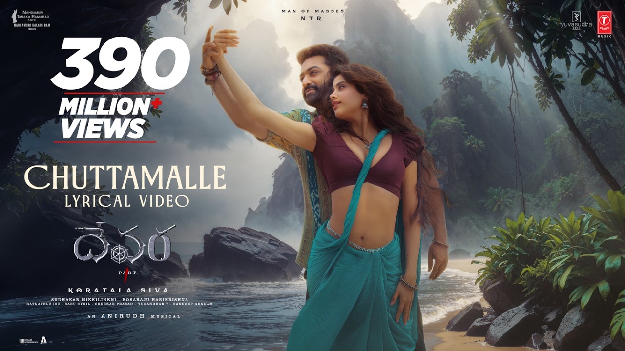 Jr NTR and Janhvi Kapoor in official Chuttamalle artwork from Devara Part 1
